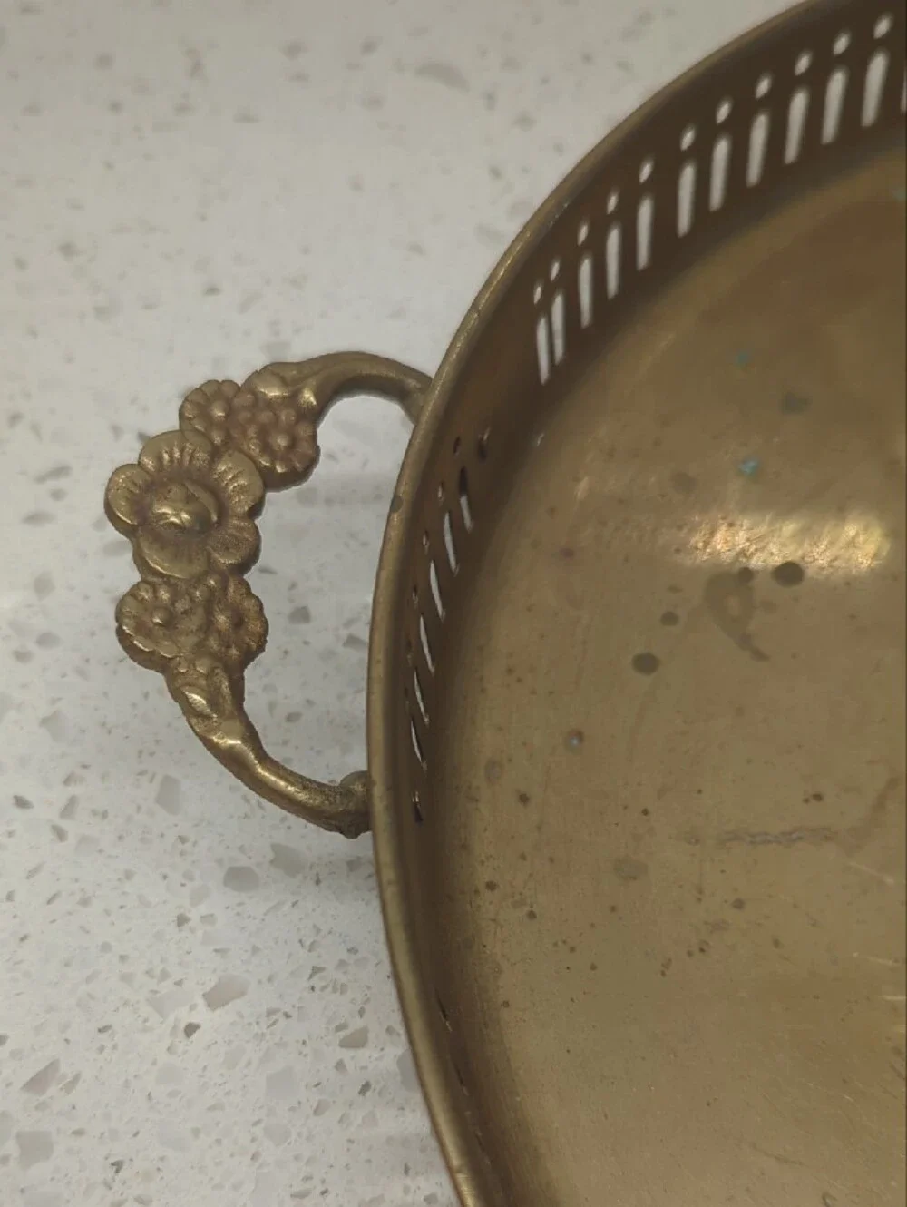 Vintage Brass Decorative Serving Tray - Gold